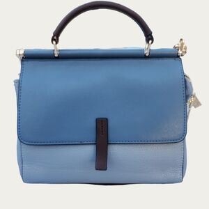 Foxer Quiet LUXURY Stylish Two-Tone Blue PEBBLED LEATHER Crossbody Bag EUC